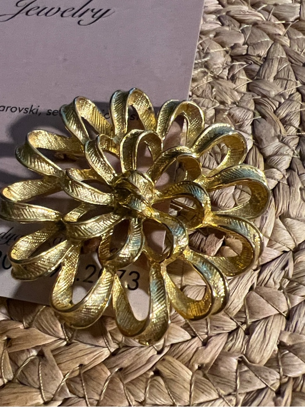 Gold Floral Ribbon Brooch - Elegant Women’s Jewelry